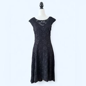 Connected Apparel Womens Sequins Black Lace Romantic Fit and Flare Dress 10